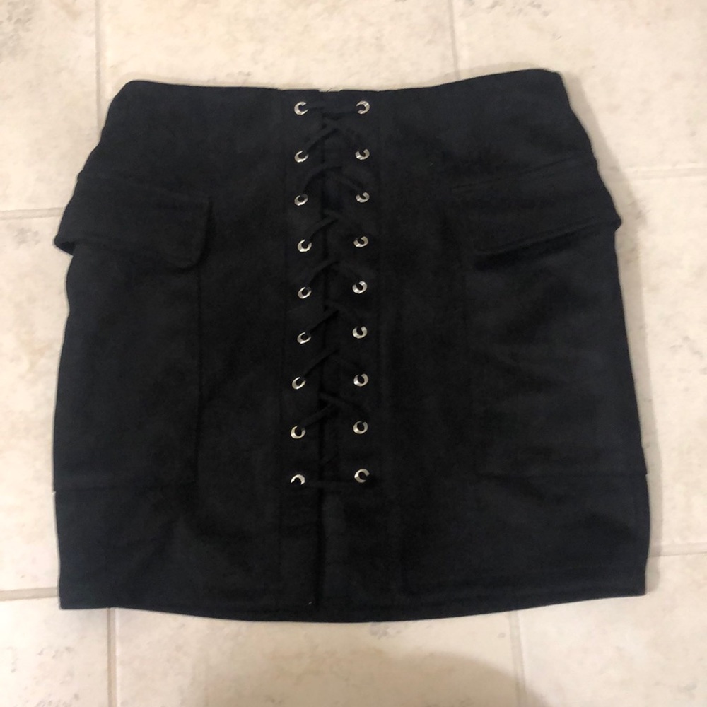 Black Suede Laced Up Skirt *Brand New*